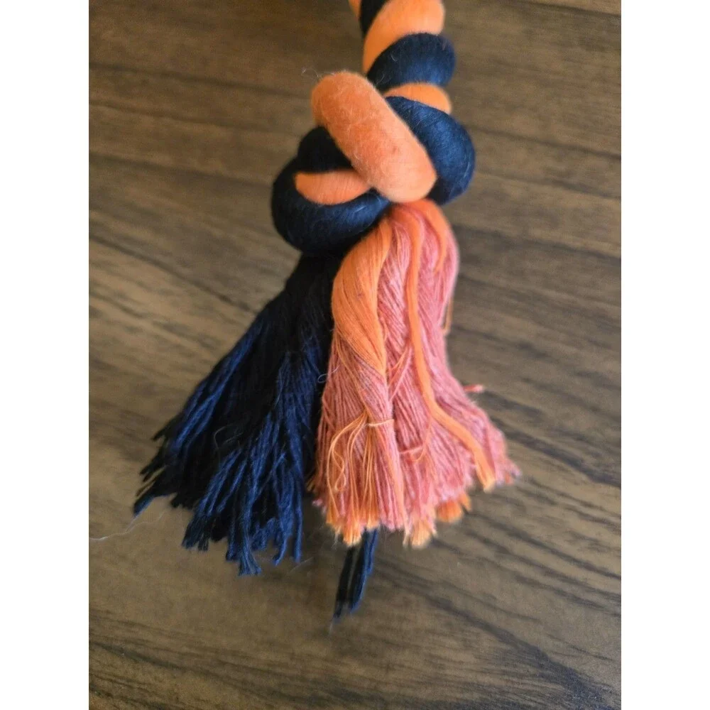 Orange Black Rope Dog Tug Toy Tennis Ball Knotted Chew Fetch Halloween M L XL